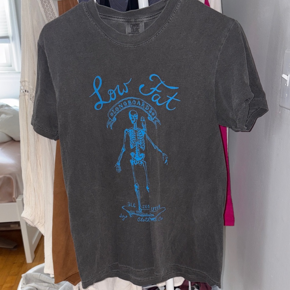 Low Fat Skeleton Graphic Tee - Black with Blue Print